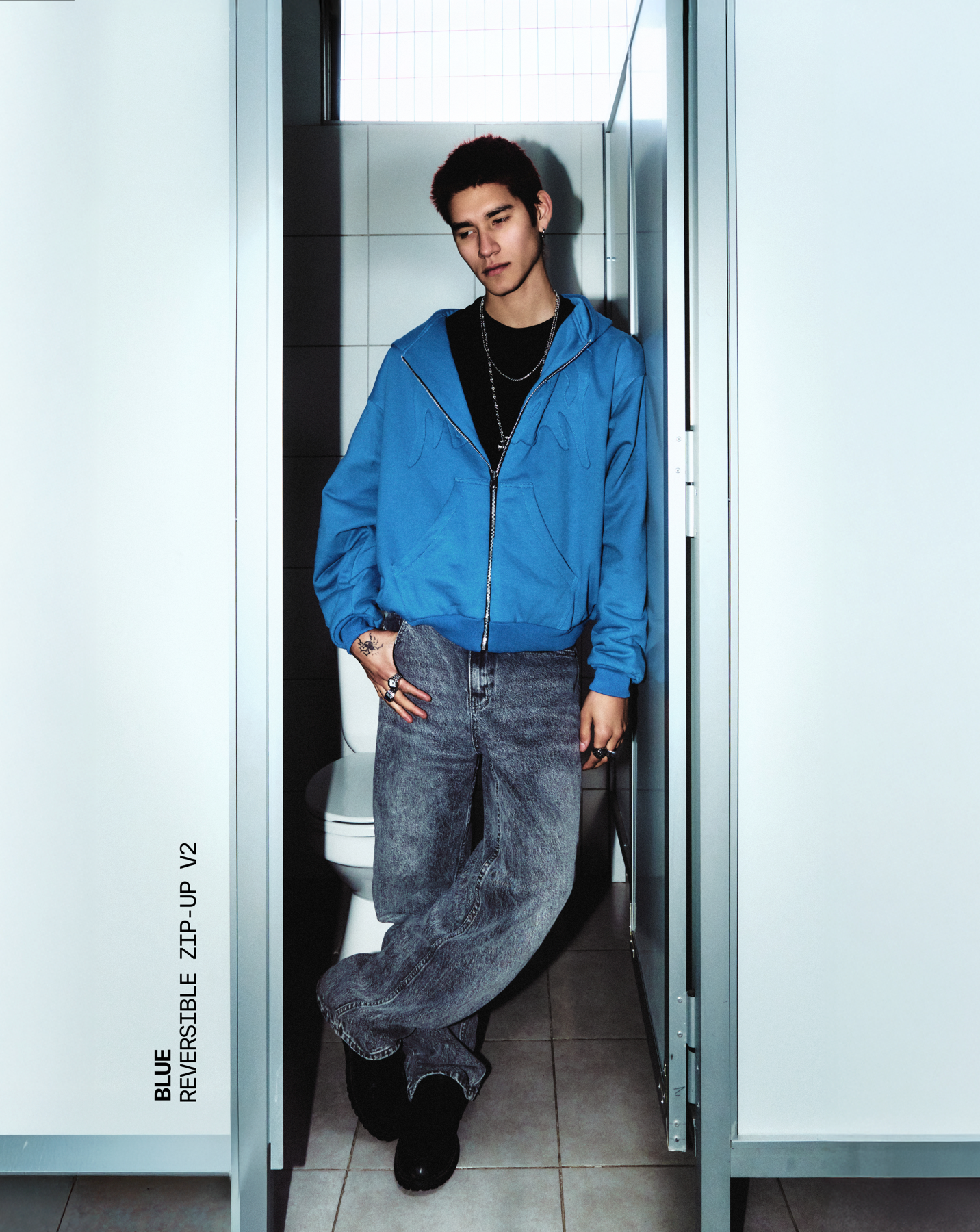 blue reversible zip-up