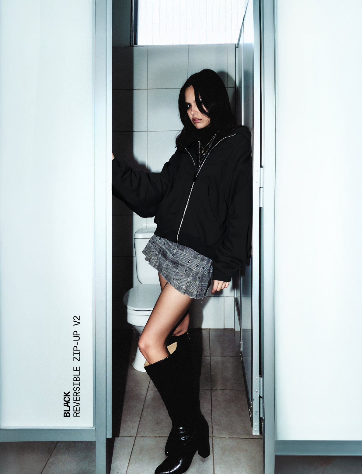 black reversible zip-up