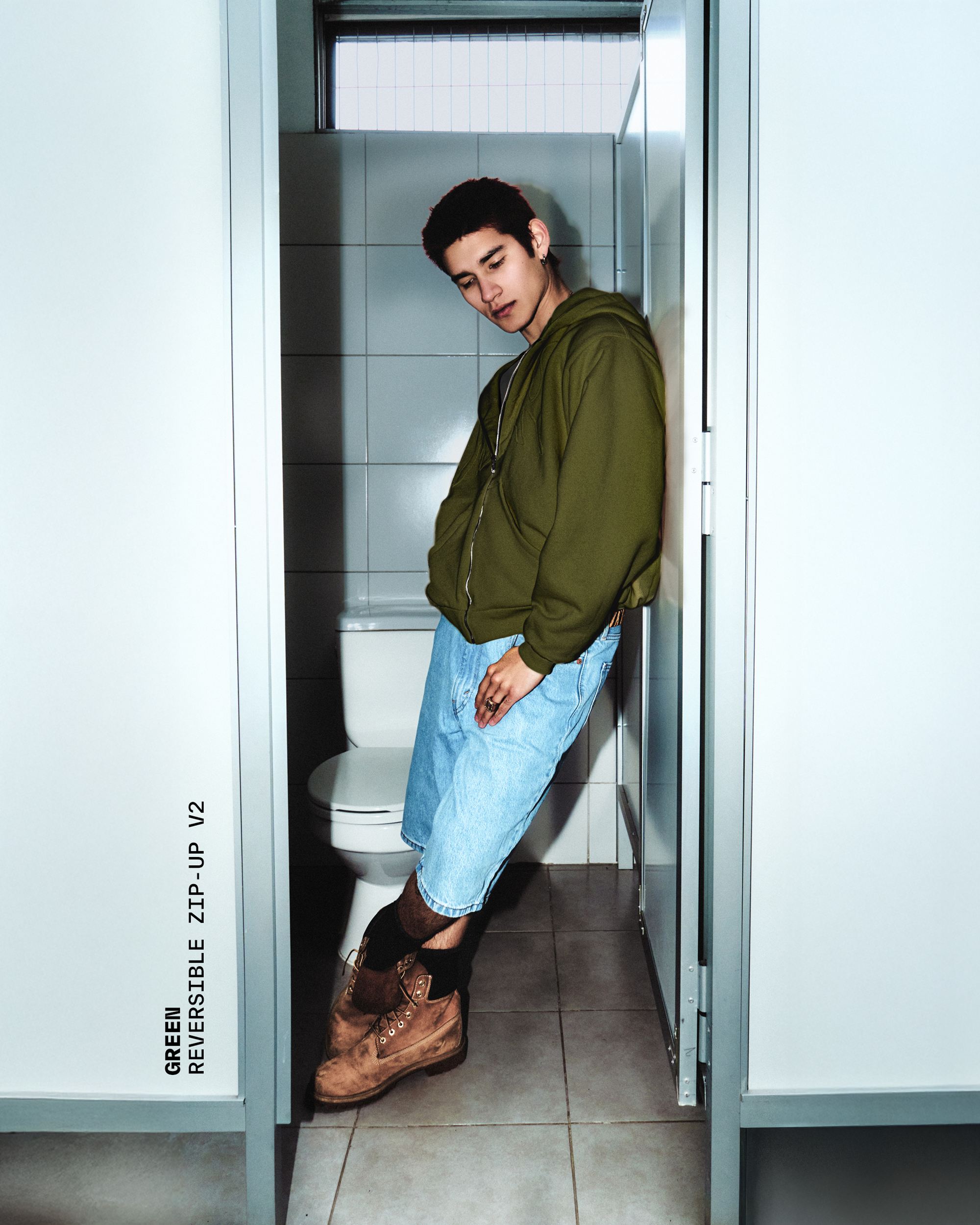 green reversible zip-up